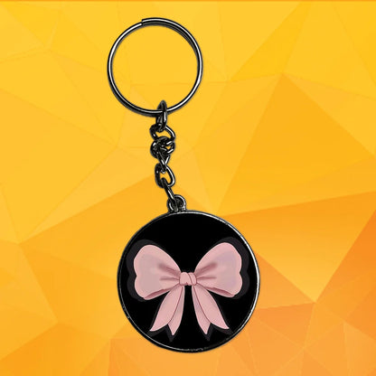 Pink bow - Keychain With Silver Border (Pack Of 2)