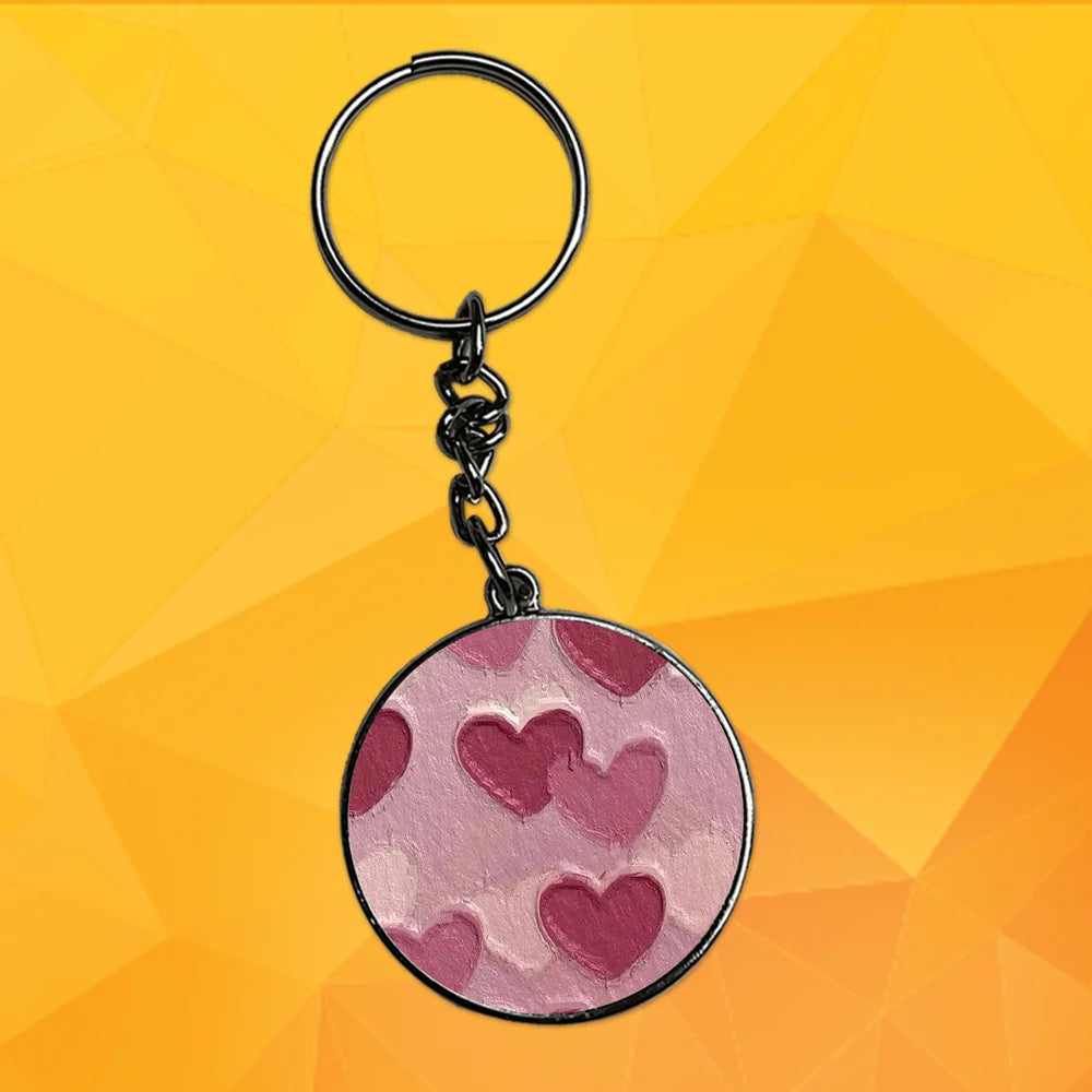 Pastel Hearts Love - Keychain With Silver Border (Pack Of 2)