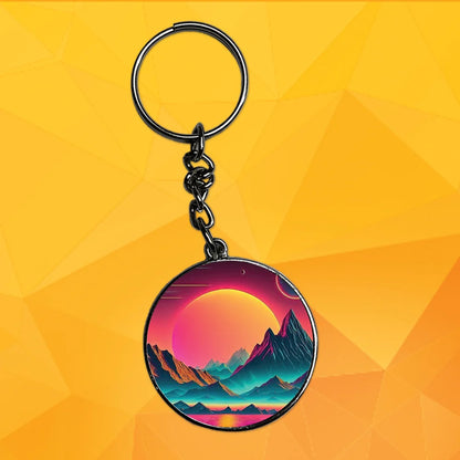 Sunset At The Mountains - Keychain With Silver Border (Pack Of 2)