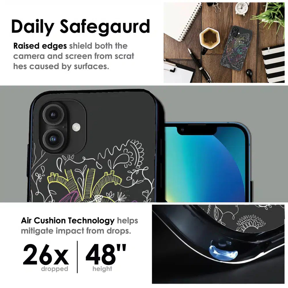 Anatomical Heart Line Art - Glossy Metal Silicone Case For Apple iPhone Infographic