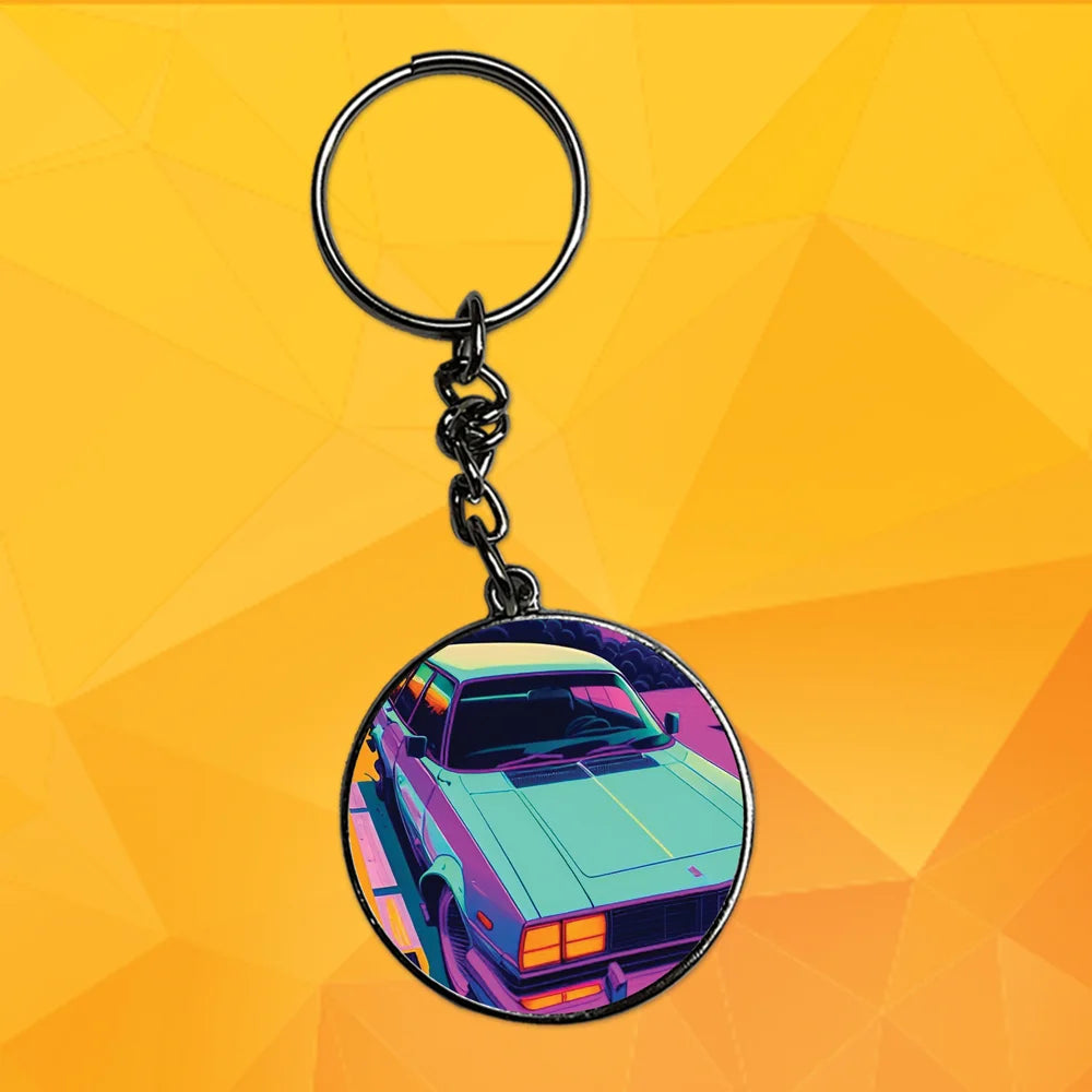 Retro Car - Keychain With Silver Border (Pack Of 2)