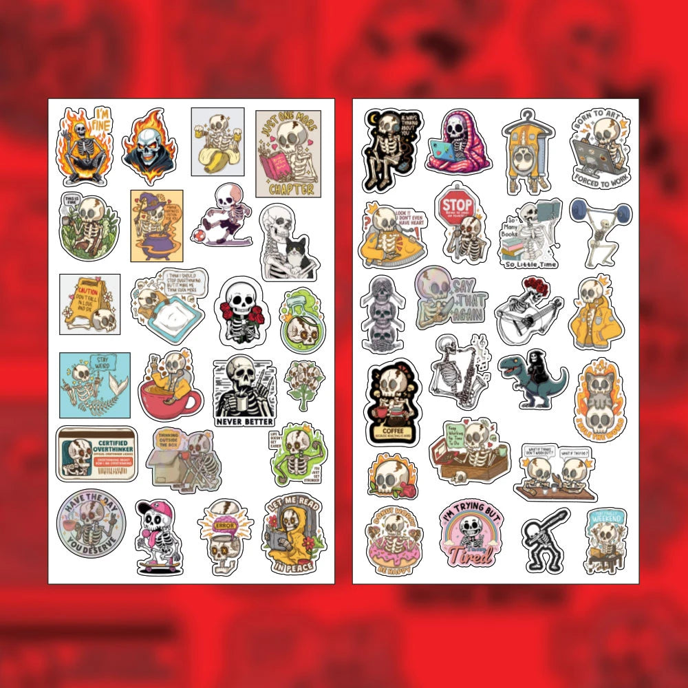 Skeleton Stickers Pack – 42+ Waterproof Goth Aesthetic Stickers