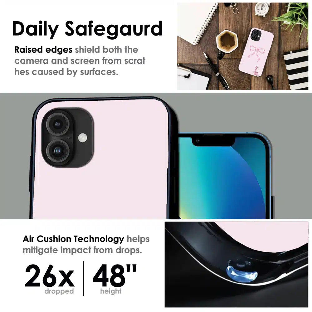 Cute Pink Dino Bow - Glossy Metal Silicone Case For Apple iPhone Infographic