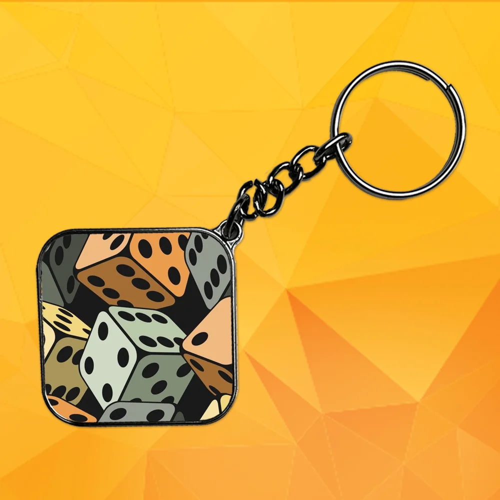 Dice - Keychain With Silver Border (Pack Of 2)