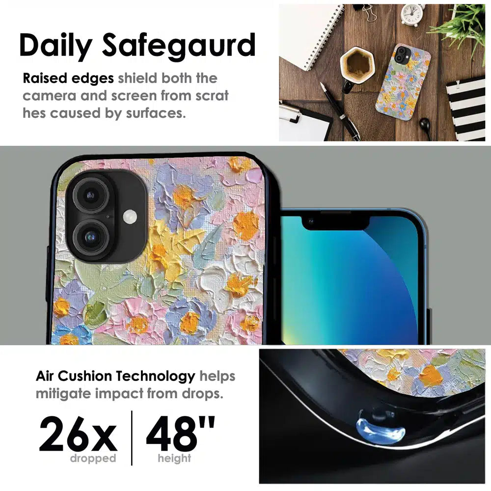Pastel Floral Oil Paint - Glossy Metal Silicone Case For Apple iPhone Infographic
