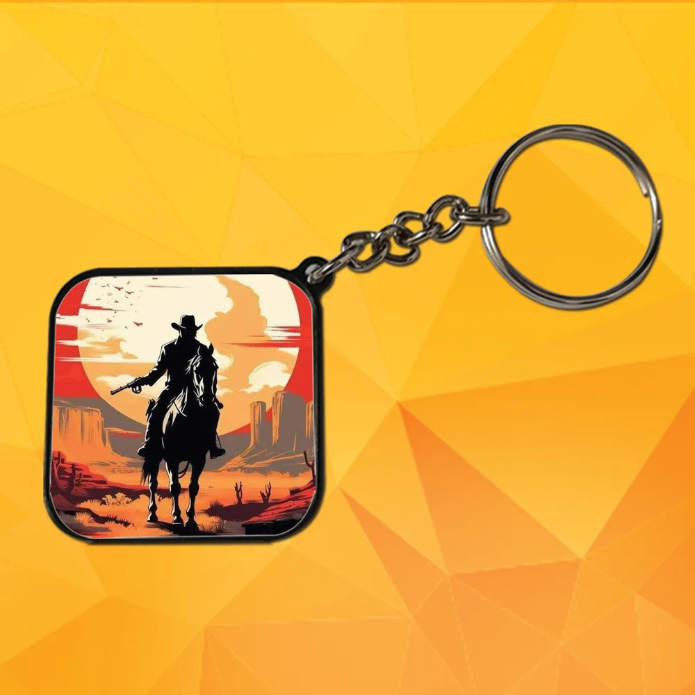 Cowboy and Horse - Keychain With Black Border (Pack Of 2)