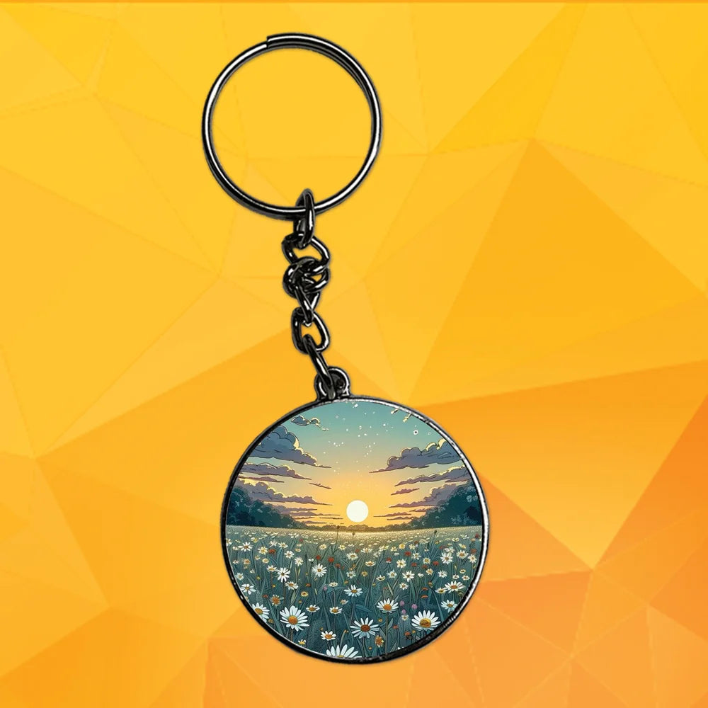 Daisy sunset - Keychain With Silver Border (Pack Of 2)