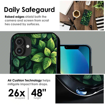 Lush Green Leaf Pattern - Glossy Metal Silicone Case For Apple iPhone Infographic