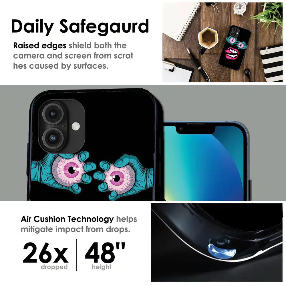 Neon Eyeball Pop Art - Glossy Metal Silicone Case For Apple iPhone Infographic
