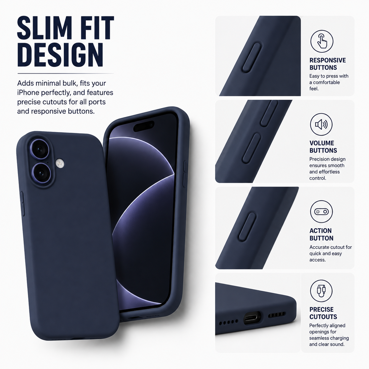 Storm Blue Liquid Silicone Case For Apple iPhone Models