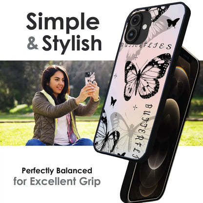 Monochrome Butterfly Art - Glossy Metal Silicone Case For Apple iPhone Infographic
