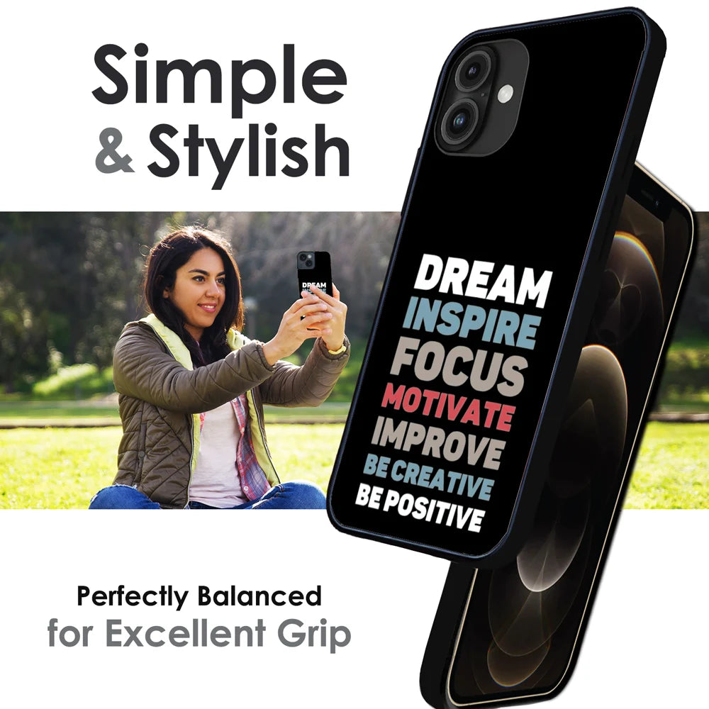 Dream Inspire Focus Typography - Glossy Metal Silicone Case For Apple iPhone Infographic