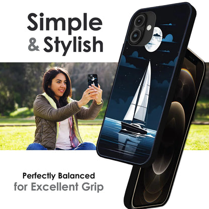 Moonlight Sailboat - Glossy Metal Silicone Case For Apple iPhone Infographic