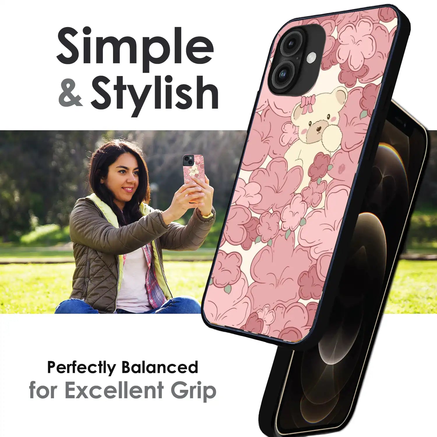 Blush Teddy Floral - Glossy Metal Silicone Case For Apple iPhone Infographic
