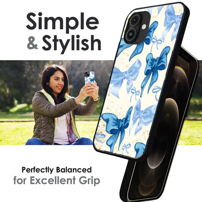 Soft Blue Bowcore - Glossy Metal Silicone Case For Apple iPhone Infographic