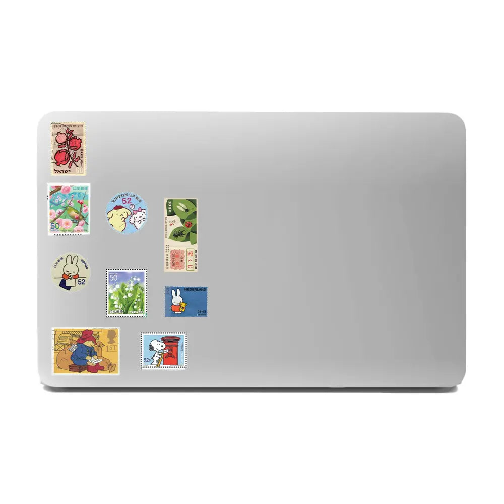 Stamps Themed Stickers on laptop