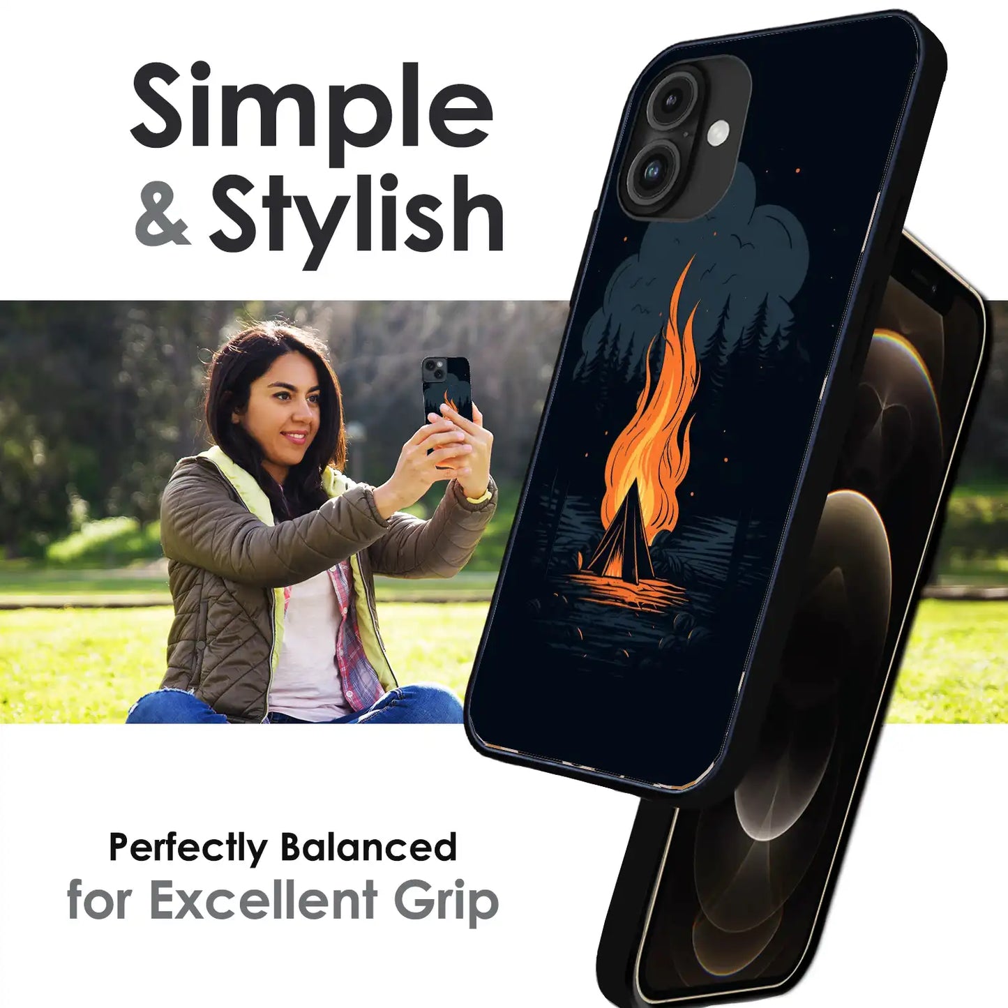 Midnight Campfire Adventure - Glossy Metal Silicone Case For Apple iPhone Infographic