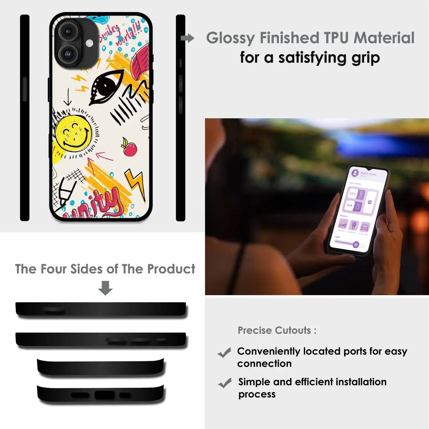 'Smiley Graffiti Pop - Glossy Metal Silicone Case For Apple iPhone Infographic