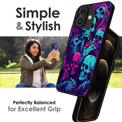 'Skull Glow - Glossy Metal Silicone Case For Apple iPhone Infographic