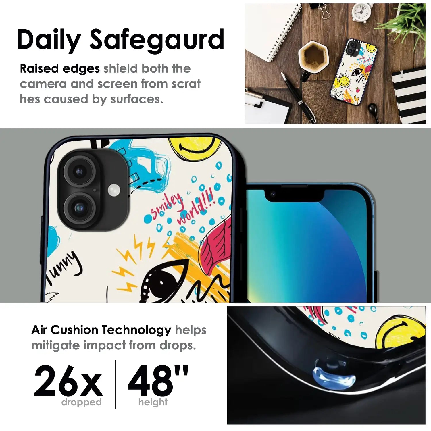 'Smiley Graffiti Pop - Glossy Metal Silicone Case For Apple iPhone Infographic