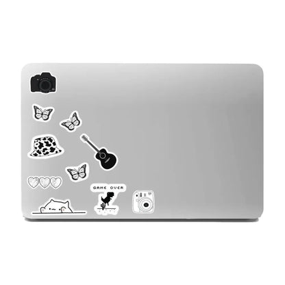 Black And White Themed Stickers on laptop