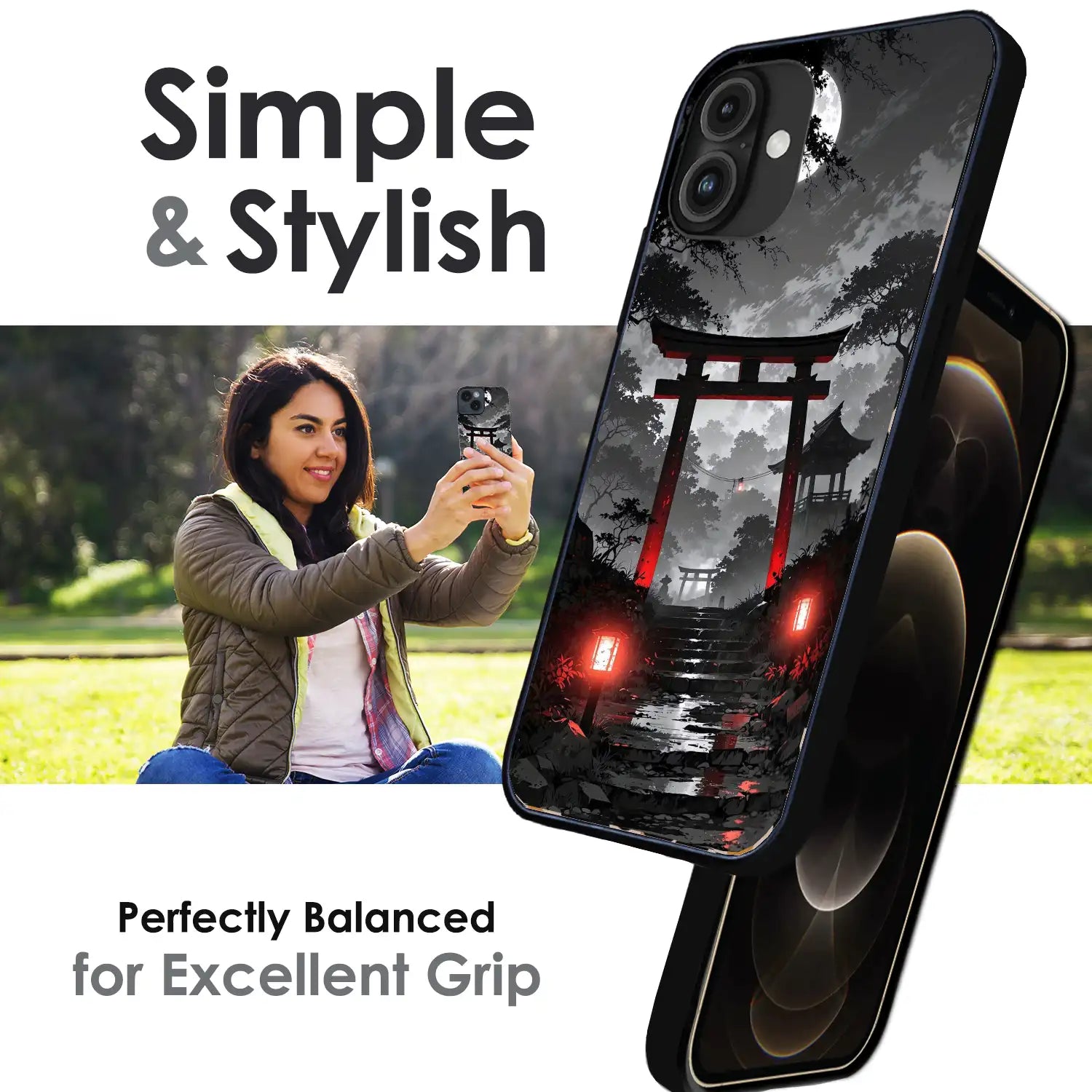 Midnight Torii Forest - Glossy Metal Silicone Case For Apple iPhone Infographic