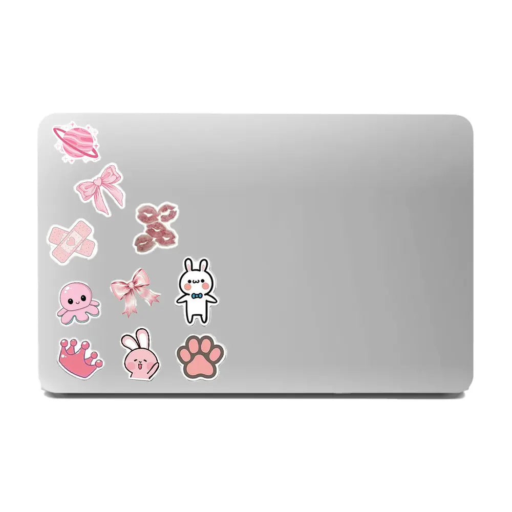 Couquette Themed Stickers on laptop