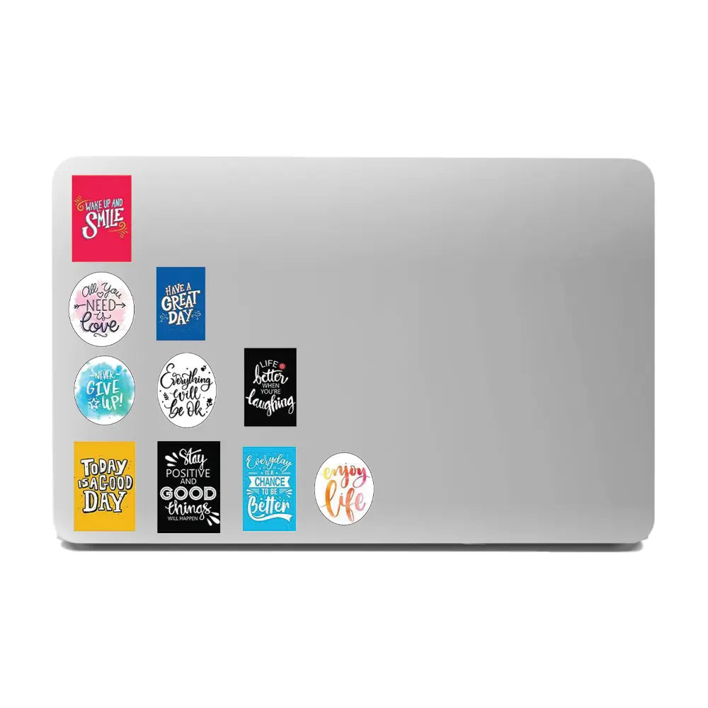 Rainbow Quotes Themed Stickers on laptop