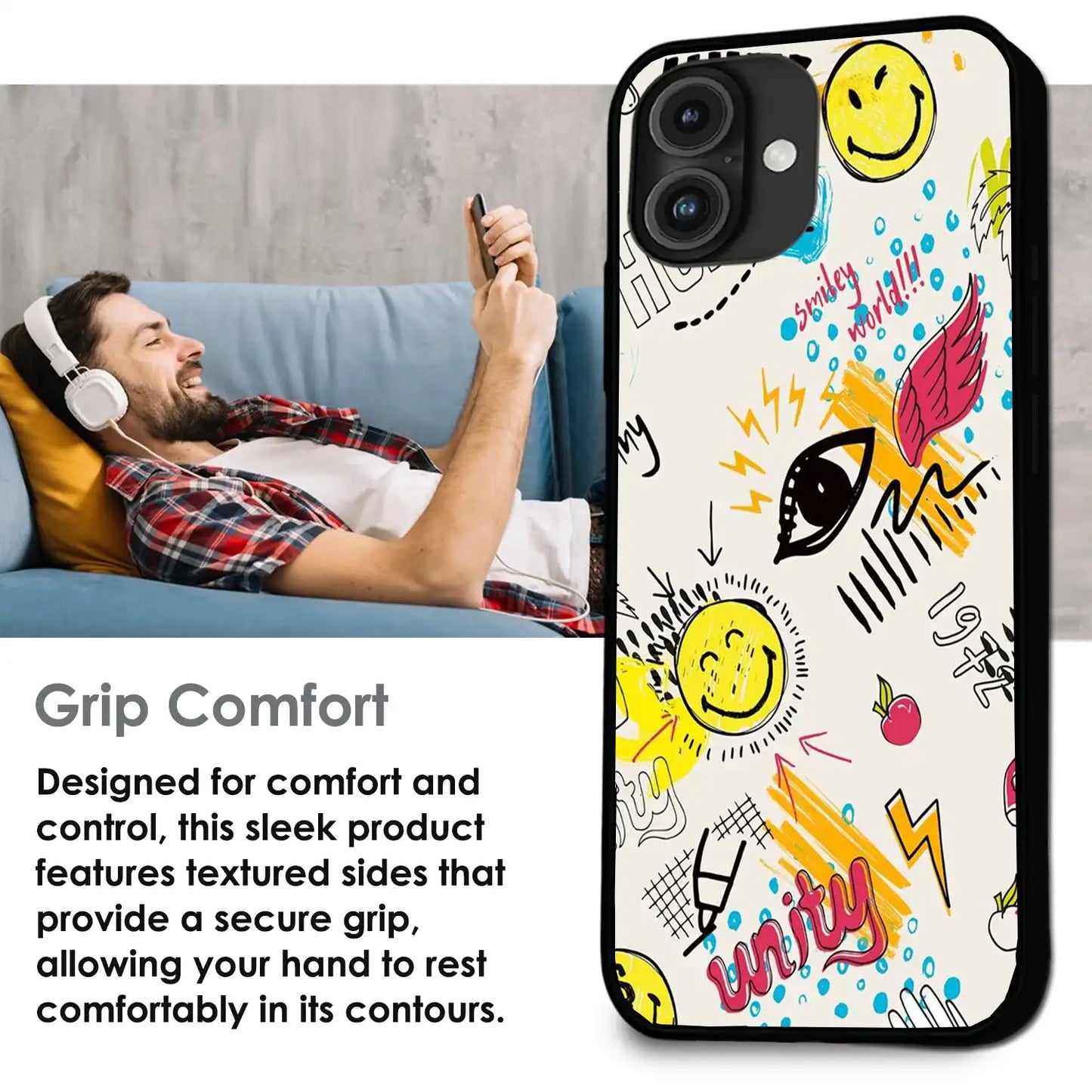 'Smiley Graffiti Pop - Glossy Metal Silicone Case For Apple iPhone Infographic