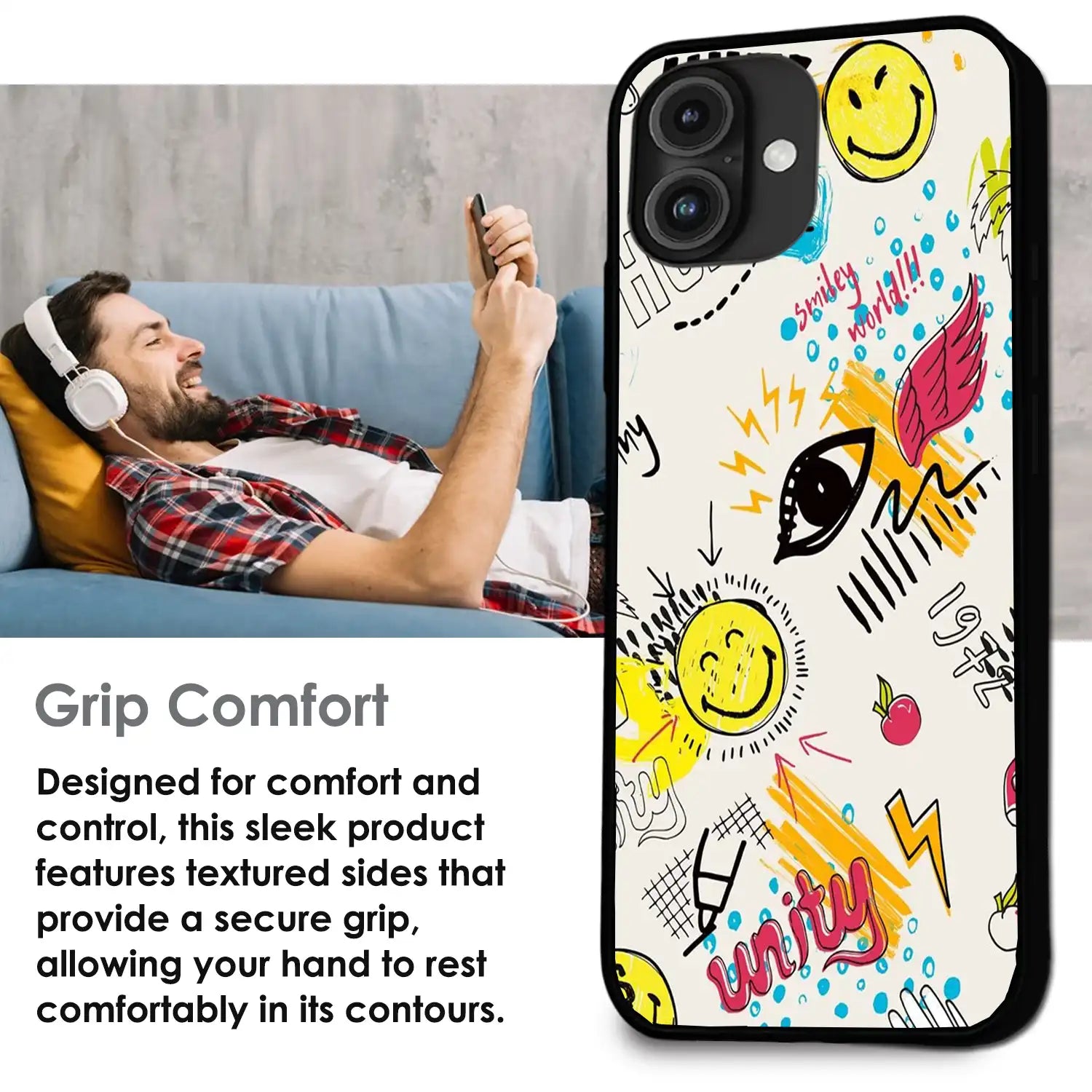 'Smiley Graffiti Pop - Glossy Metal Silicone Case For Apple iPhone Infographic