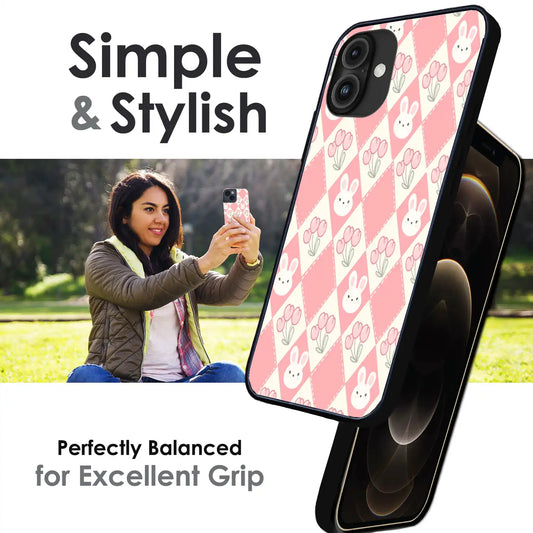 Pink Bunny Argyle - Glossy Metal Silicone Case For Apple iPhone Infographic