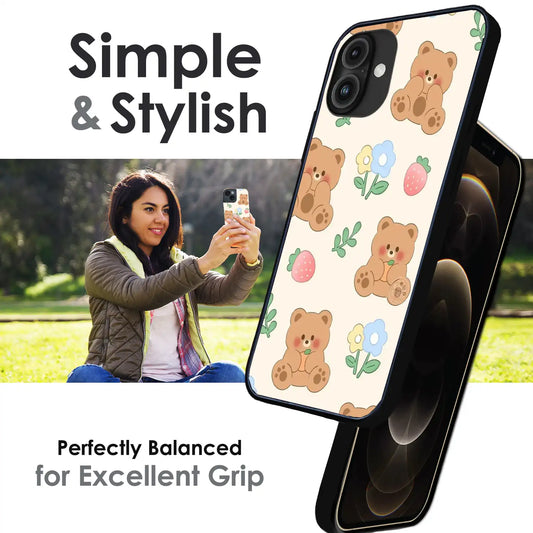 Cute Teddy Garden - Glossy Metal Silicone Case For Apple iPhone Infographic