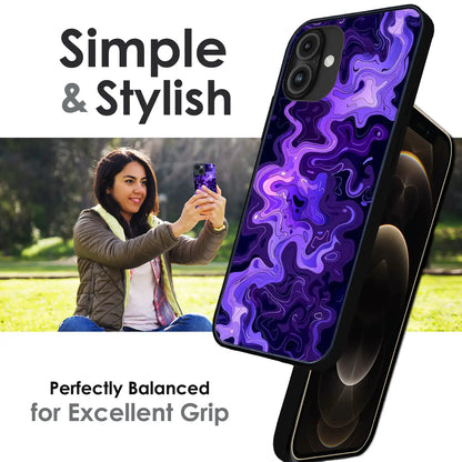 Purple Wave Abstract - Glossy Metal Silicone Case For Apple iPhone Infographic