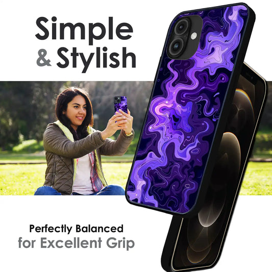 Purple Wave Abstract - Glossy Metal Silicone Case For Apple iPhone Infographic