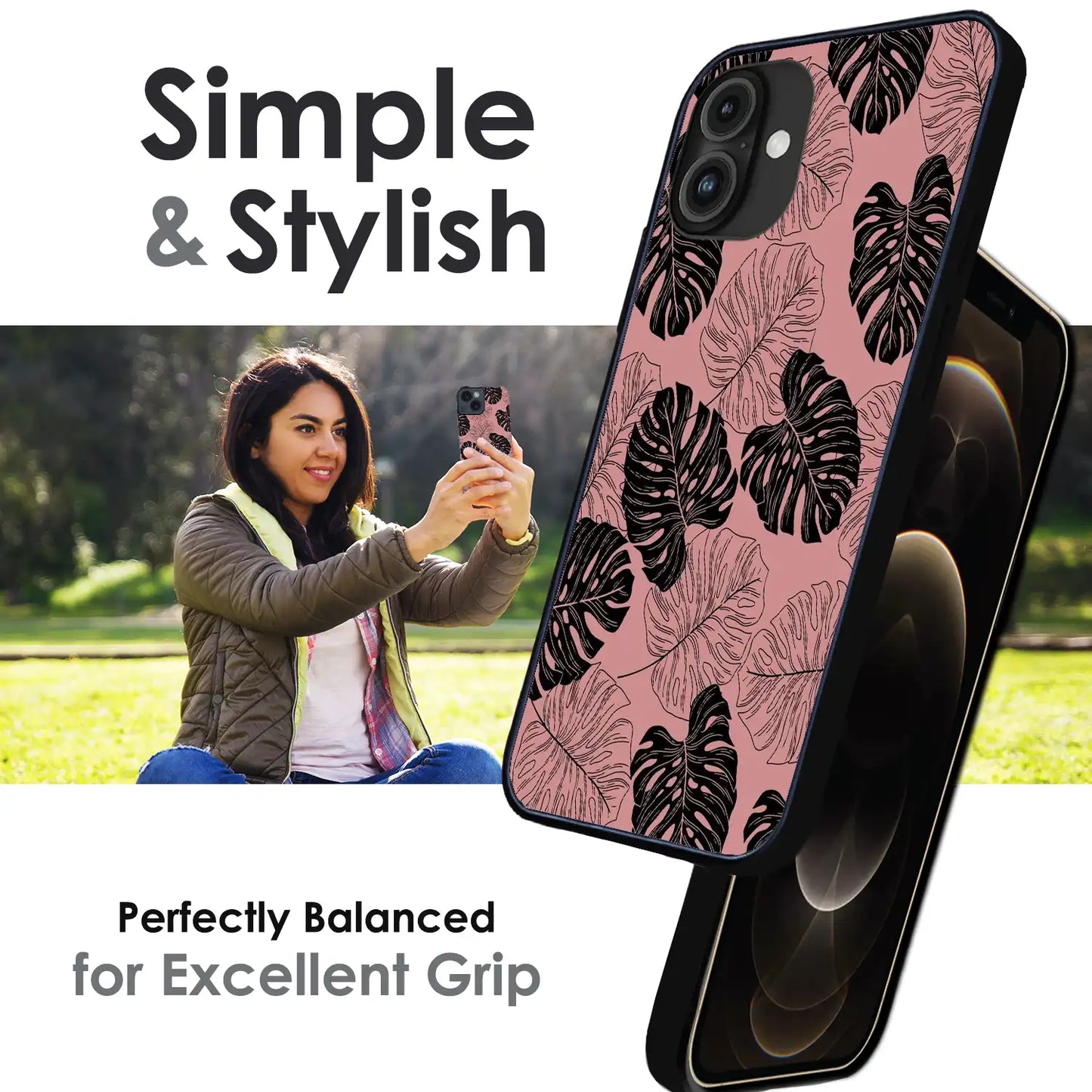 Tropical Monstera Leaf Pattern - Glossy Metal Silicone Case For Apple iPhone Infographic