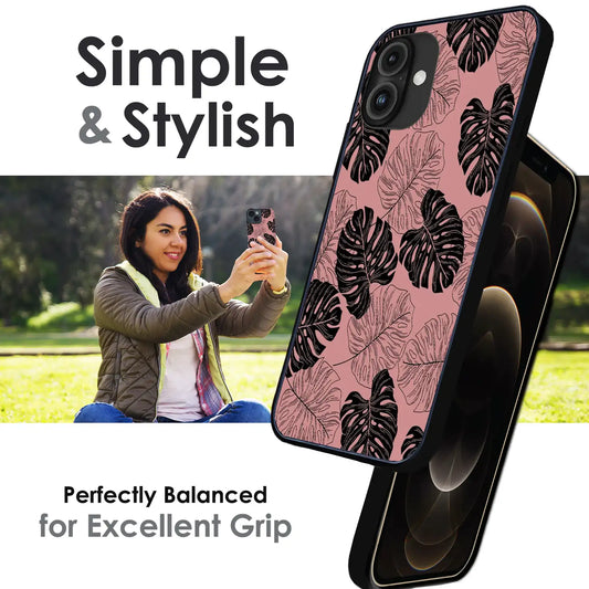 Tropical Monstera Leaf Pattern - Glossy Metal Silicone Case For Apple iPhone Infographic