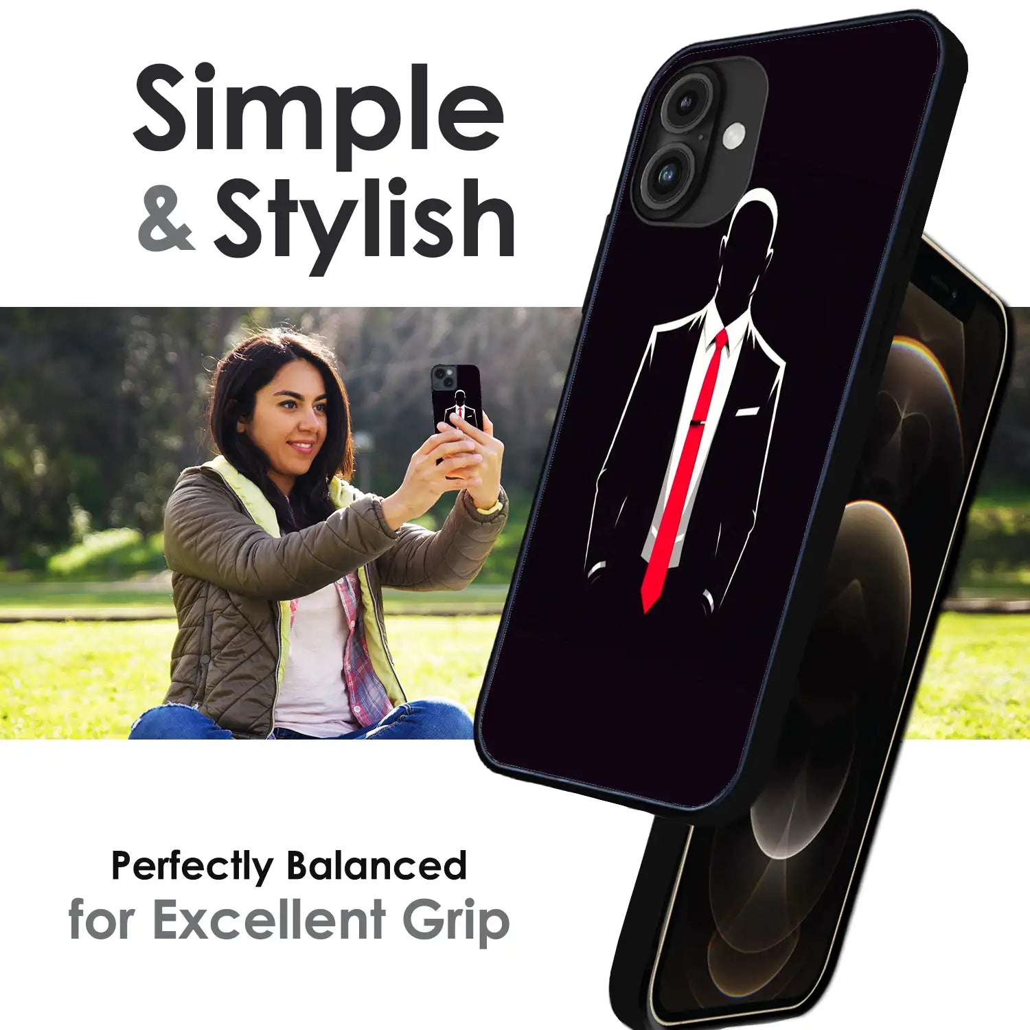 Red Tie Silhouette - Glossy Metal Silicone Case For Apple iPhone Infographic