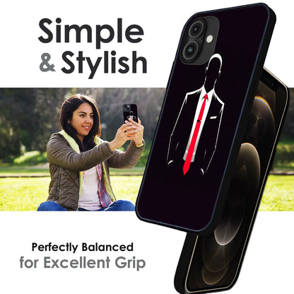 Red Tie Silhouette - Glossy Metal Silicone Case For Apple iPhone Infographic