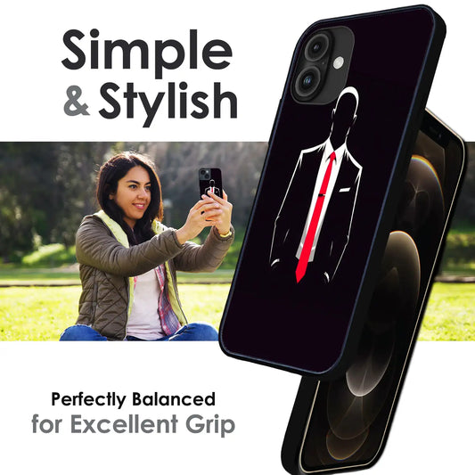 Red Tie Silhouette - Glossy Metal Silicone Case For Apple iPhone Infographic