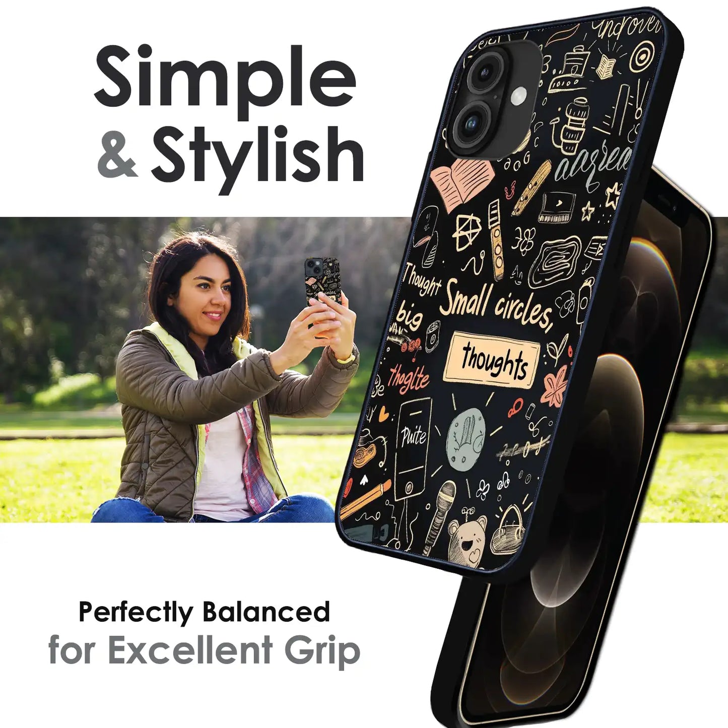 Thought Doodle Noir - Glossy Metal Silicone Case For Apple iPhone Infographic