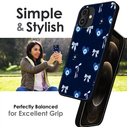 Evil Eye Bow Midnight - Glossy Metal Silicone Case For Apple iPhone Infographic