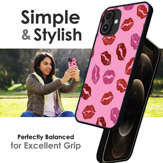 Pink Lips Pop Art Pattern - Glossy Metal Silicone Case For Apple iPhone Infographic