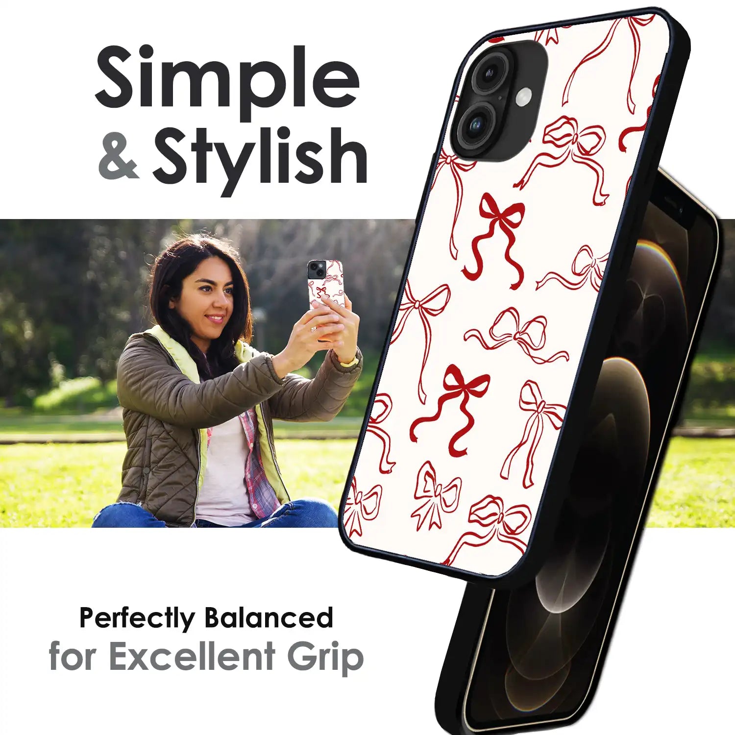 Cherry Bow Minimal - Glossy Metal Silicone Case For Apple iPhone Infographic