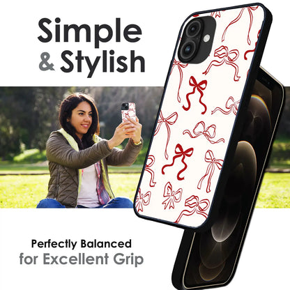 Cherry Bow Minimal - Glossy Metal Silicone Case For Apple iPhone Infographic