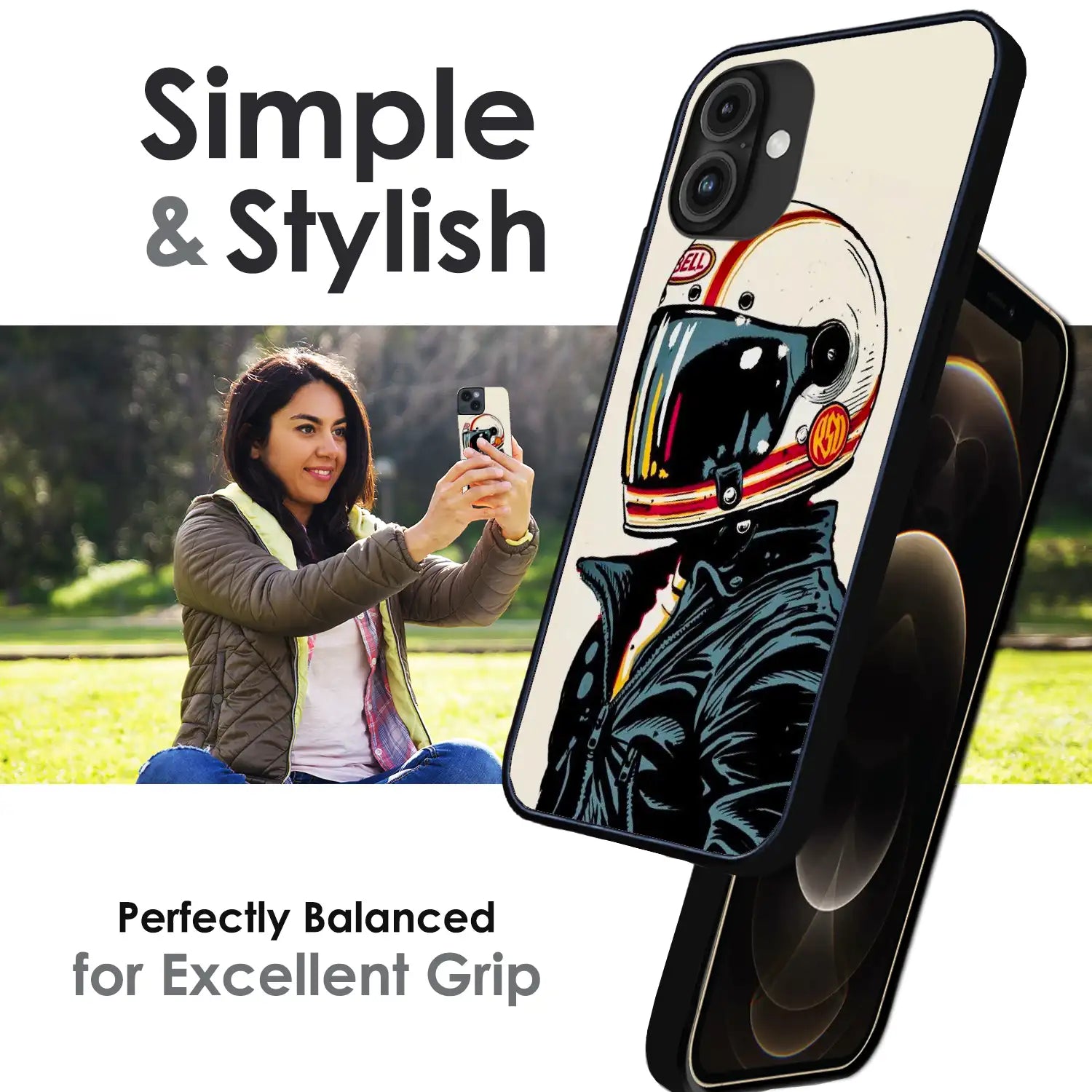 Retro Racer Helmet - Glossy Metal Silicone Case For Apple iPhone Infographic