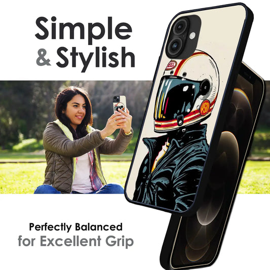 Retro Racer Helmet - Glossy Metal Silicone Case For Apple iPhone Infographic