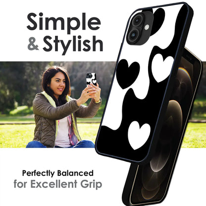 Monochrome Heart Flow - Glossy Metal Silicone Case For Apple iPhone Infographic