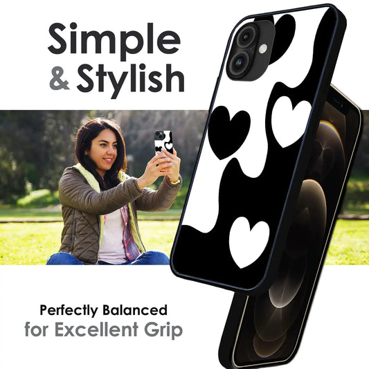 Monochrome Heart Flow - Glossy Metal Silicone Case For Apple iPhone Infographic