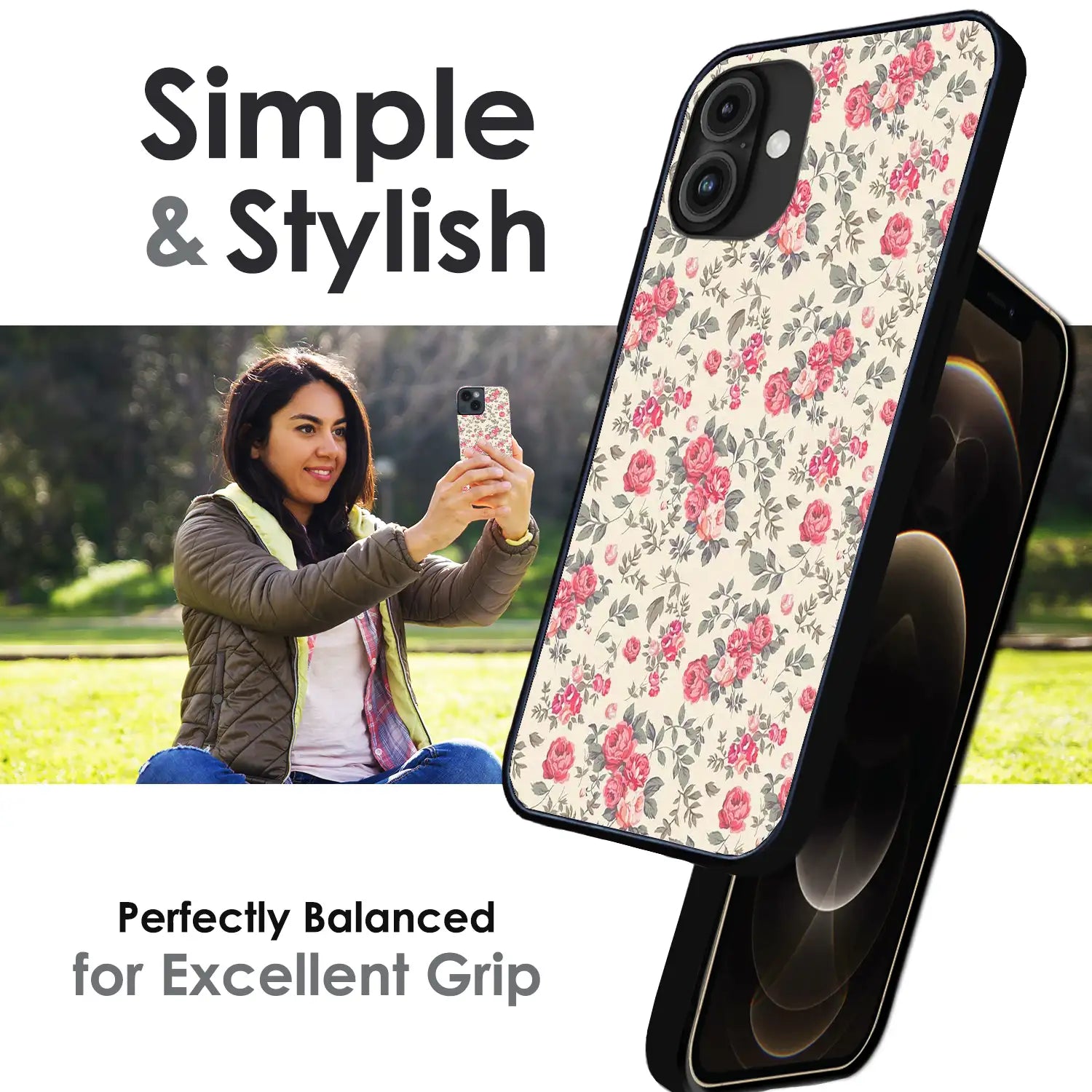Vintage Rose Meadow - Glossy Metal Silicone Case For Apple iPhone Infographic