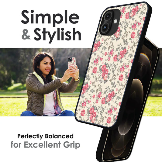 Vintage Rose Meadow - Glossy Metal Silicone Case For Apple iPhone Infographic